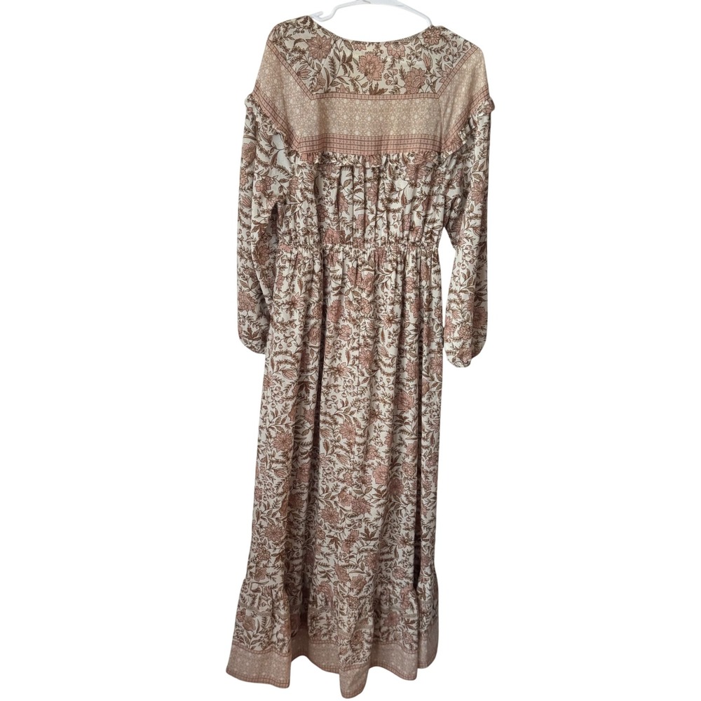 Lovestitch Floral Metallic Lurex Maxi Dress Rose Taupe Boho Tassel L Large - Picture 6 of 6